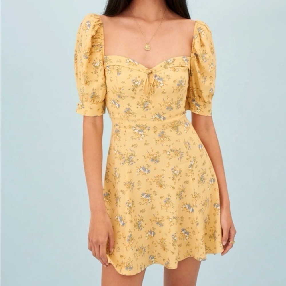 Reformation Lillet Yellow Floral Mini Dress